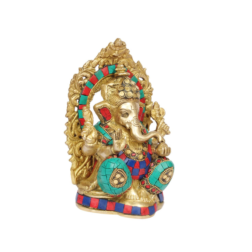 ARTVARKO Brass Multicolor Ganesh Idol Statue Elephant Murti God Ganesha Vinayak Ganpati Sitting Sculpture Bhagwan Entrance Home Warming Vastu Décor Height 8 Inch