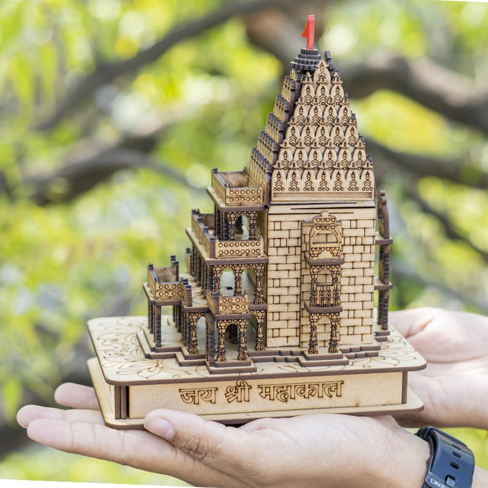 DEEP Creations Ujjain Mahakaal Wooden Temple Mandir 3D Replica Home/Office/Shop Decore Gift for Inauguration