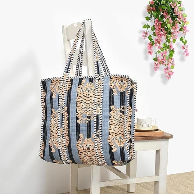 Yda fashion Handmade Quilted Cotton Tote Bag – Large Travel Shoulder Bag with Pockets, Lightweight & Durable – Stylish Printed Handbag for Daily uses (Pack of 2) (Multicolor9)