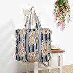 Yda fashion Handmade Quilted Cotton Tote Bag – Large Travel Shoulder Bag with Pockets, Lightweight & Durable – Stylish Printed Handbag for Daily uses (Pack of 2) (Multicolor9)