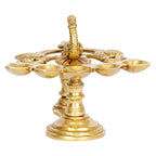 Artvarko™ Peacock Bird Design 5 Oil Wick Brass Panch Aarti Diya with Handle Decorative Puja Accessory, Camphor Burner lamp Aarti for Navratra, Diwali Gifts Home Decor 8 Inches.