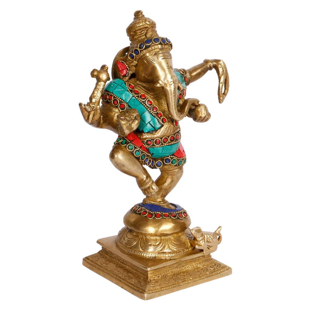 ARTVARKO Dancing Ganesh Idol Brass Multicolor Statue Murti Blessing Ganesha Vinayak Ganpati Sitting Sculpture Bhagwan Home Entrance Décor Temple Puja Gift Height 8.5 Inch