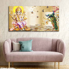 VIBECRAFTS Canvas Paintings for Living Room Drawing Room Ganesha And Peacocks Canvas Wall Painting Fitted With Wooden Frame For Home | Office | Living Room | Gifts (PTVCH_2567)