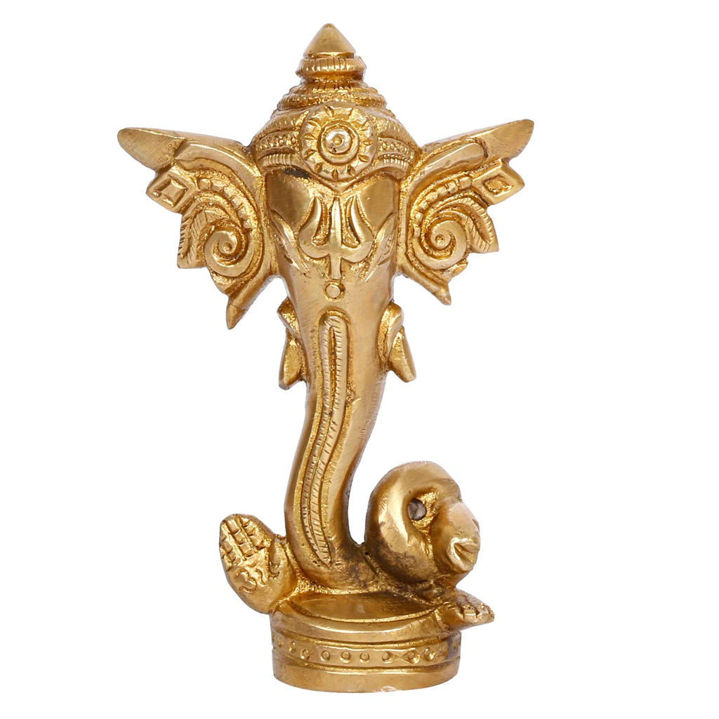 Svarup Brass Ganesha Idol Long Ear Trunk Ganesh Statue Good Luck Gift Height 4.75 Inch.