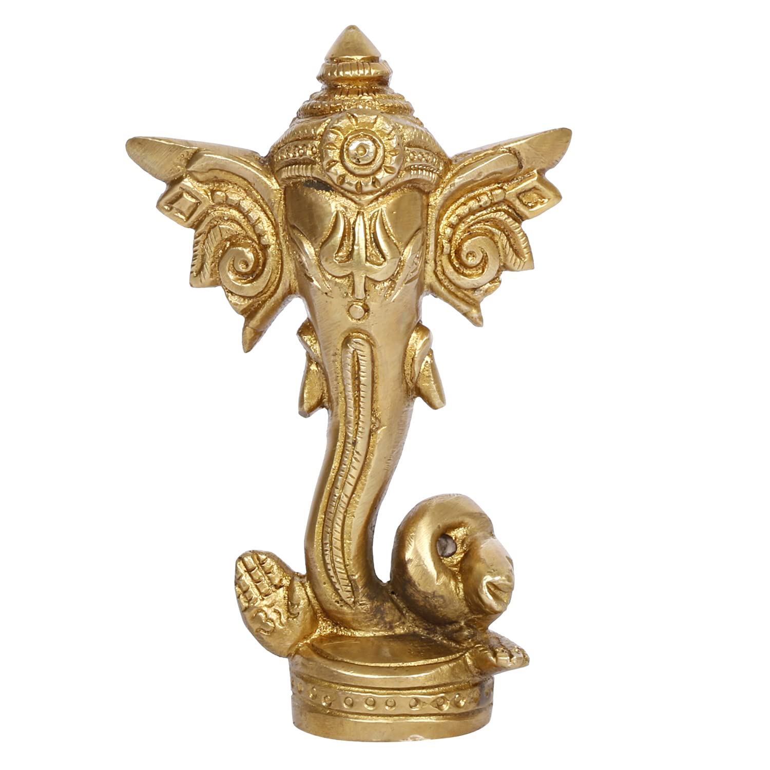 Svarup Brass Ganesha Idol Long Ear Trunk Ganesh Statue Good Luck Gift Height 4.75 Inch.