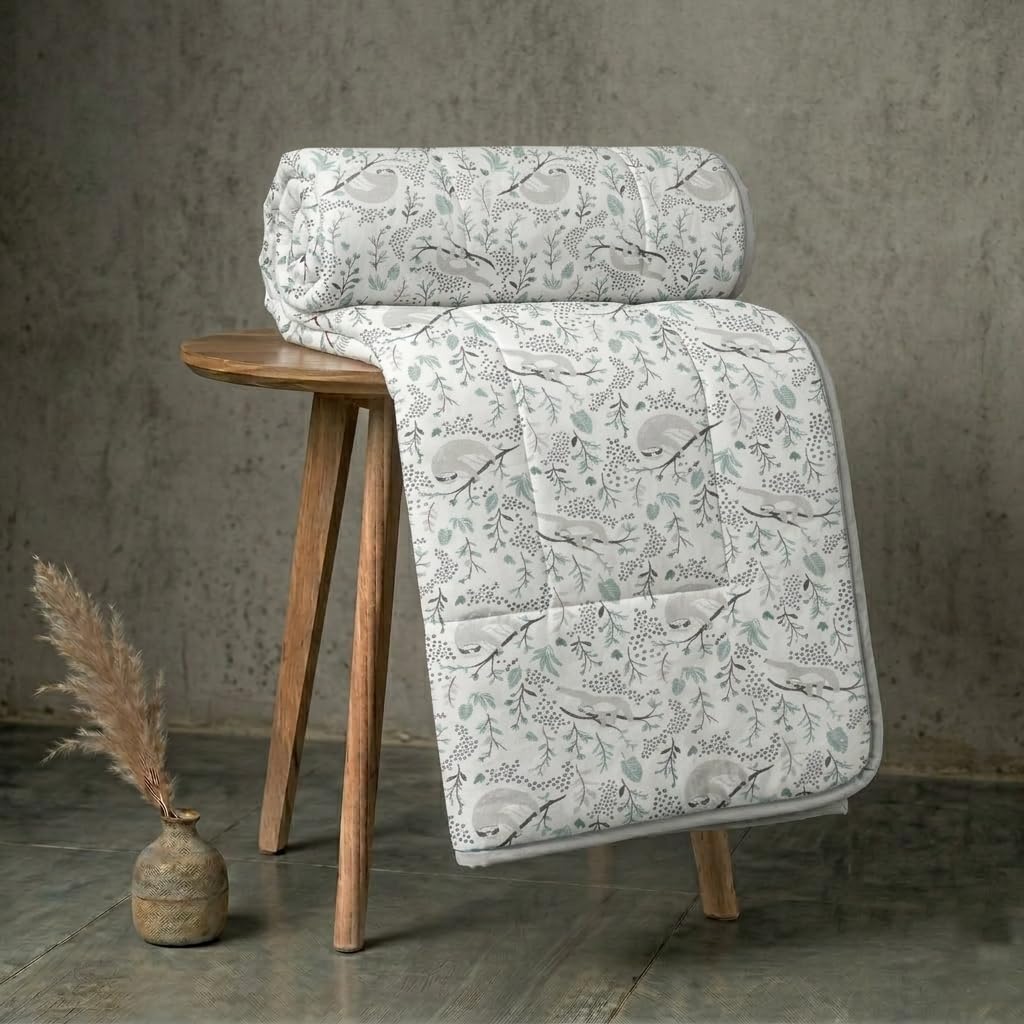 Premium Flannel Dohar for Single Bed | Ultra Soft & Lightweight AC Blanket | Breathable All Season Blanket Ac Quilt for Summer & Mild Winter | Machine Washable (88x56 Inches)_Sloth Forest Kafalo
