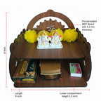 Bindian Wooden Wall Hanging Temple (Pooja Mandir) | Two-Tier Altar with Engraved 'Om' and 'Shubh Labh' | Decorative Brass Bells | Dark Brown Finish | Ideal for Home, Office, and Diwali Gifting