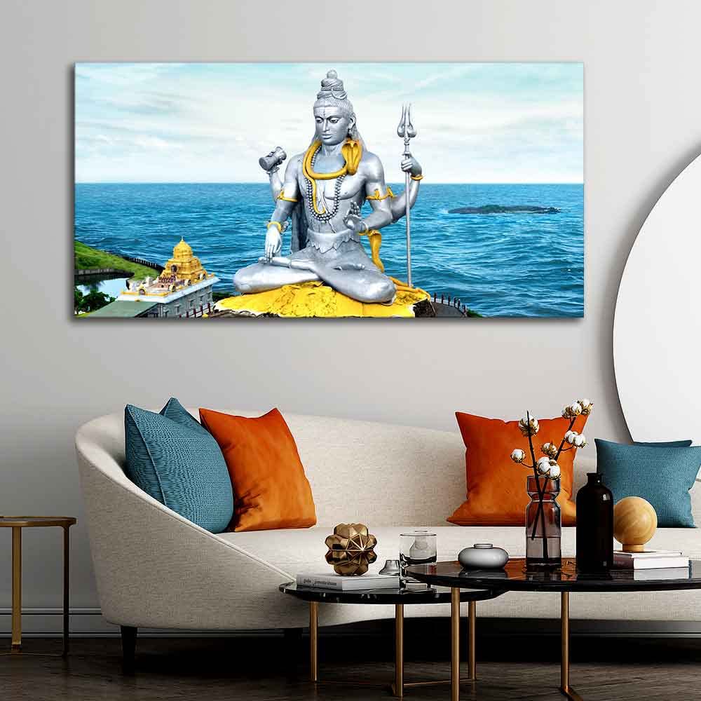 VIBECRAFTS Canvas Paintings for Living Room Drawing Room Shiva Statue Canvas Wall Painting Fitted With Wooden Frame For Home | Office | Living Room | Gifts (PTVCH_2564)