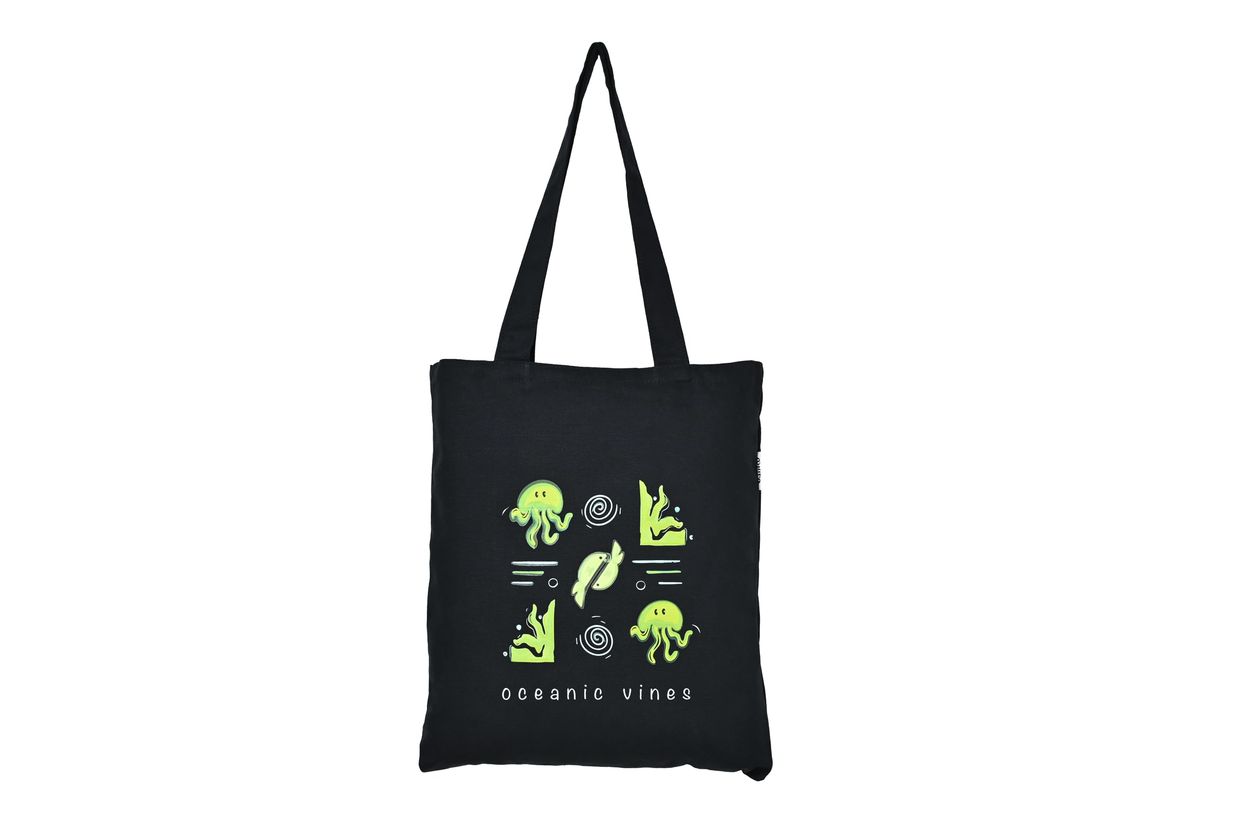 DANIOO DON'T WORRY WE CARRY Canvas Reusable Cloth Tote Bag With Zipper and Inner Pocket For Women and Girls Multipurpose College Washable Daily Use Shopping Pack Of 1 (Black) (Black & Neon)