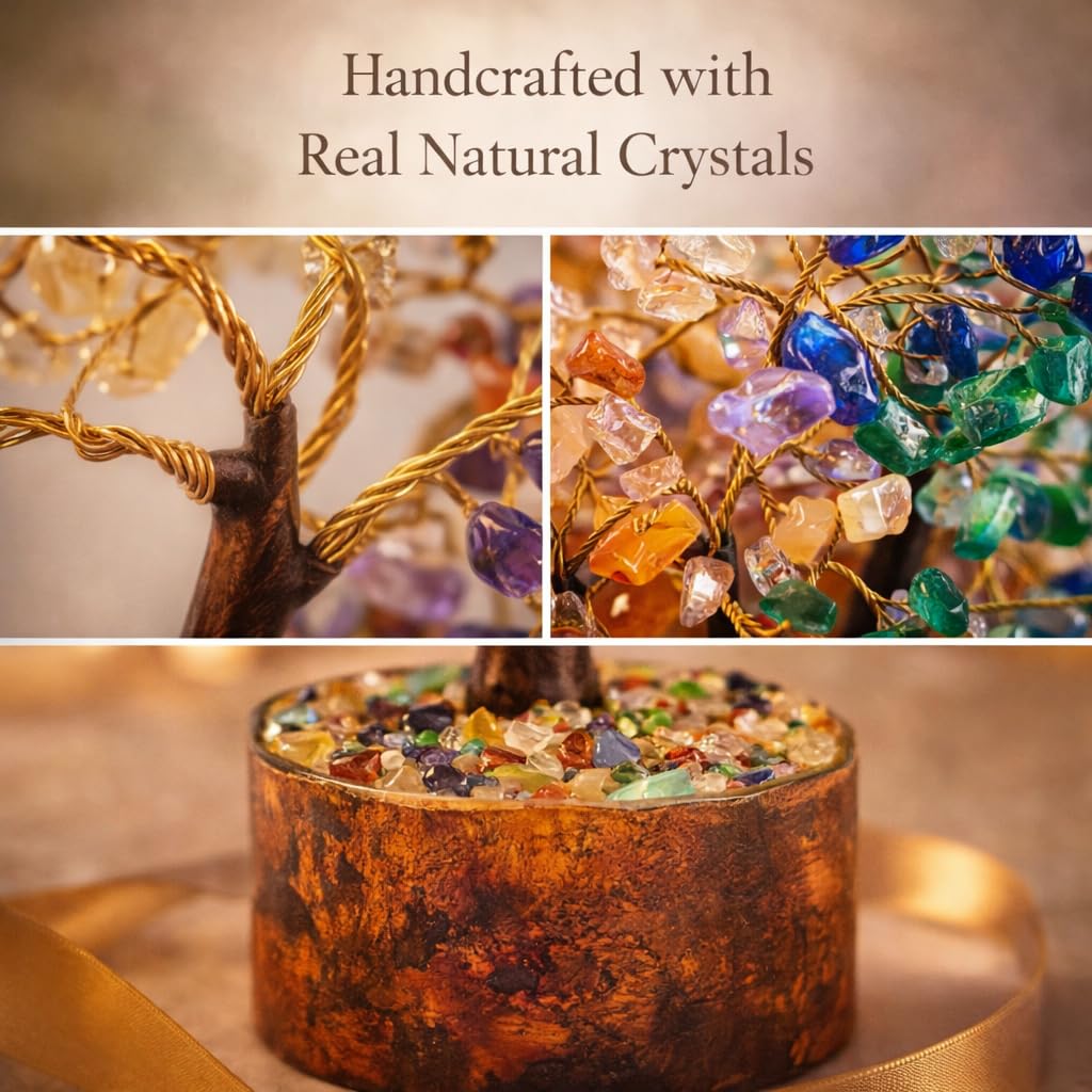 Jayshree Om VedicVastu 300 Beads Seven Chakra Tree – Gift for Positive Energy & Healing | Feng Shui Seven Chakra Tree of Life with Crystals and Stones| Home Décor for Living Room and Spiritual Spaces
