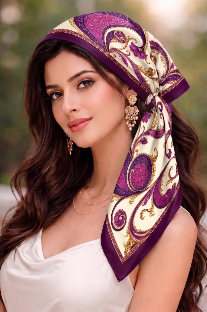 Wirkqeez Silk Head Scarf for Women – Luxury Satin Silk Hair Scarf, Soft Bandana Wrap for Sleeping, Hair Protection & Styling (Multicolor_04)