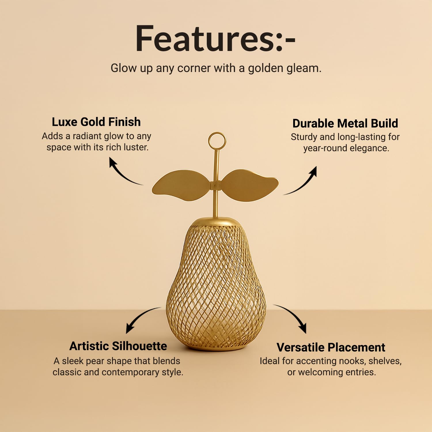 MARKET 99 Metal Pear T- Lite Holder - Golden | Elegant Home Decor for Diwali, Christmas, Birthday, and Wedding | Decorative Candle Holder for Ideal for Festive & Ambient Lighting| Golden