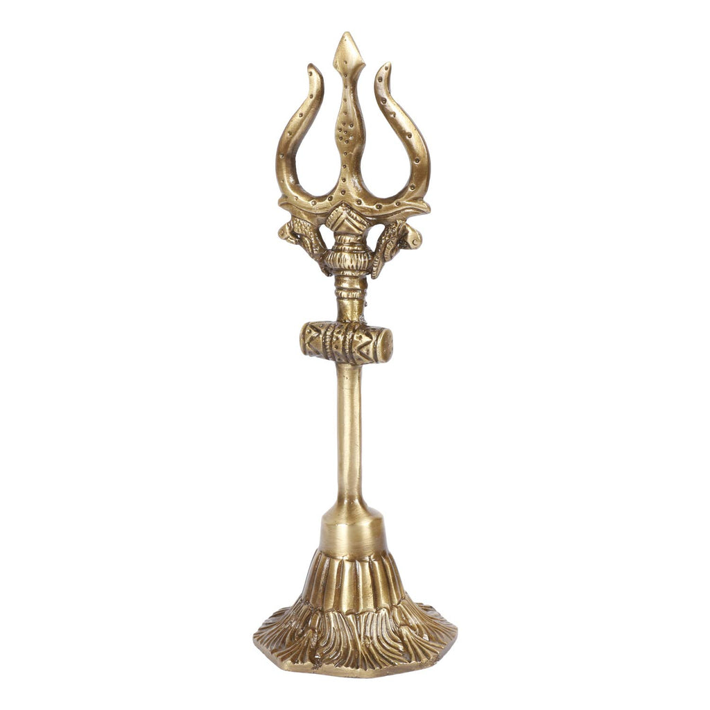 ARTVARKO Lord Shiva Brass Trishul with Damru on Stand for Pooja Room 8 Inches