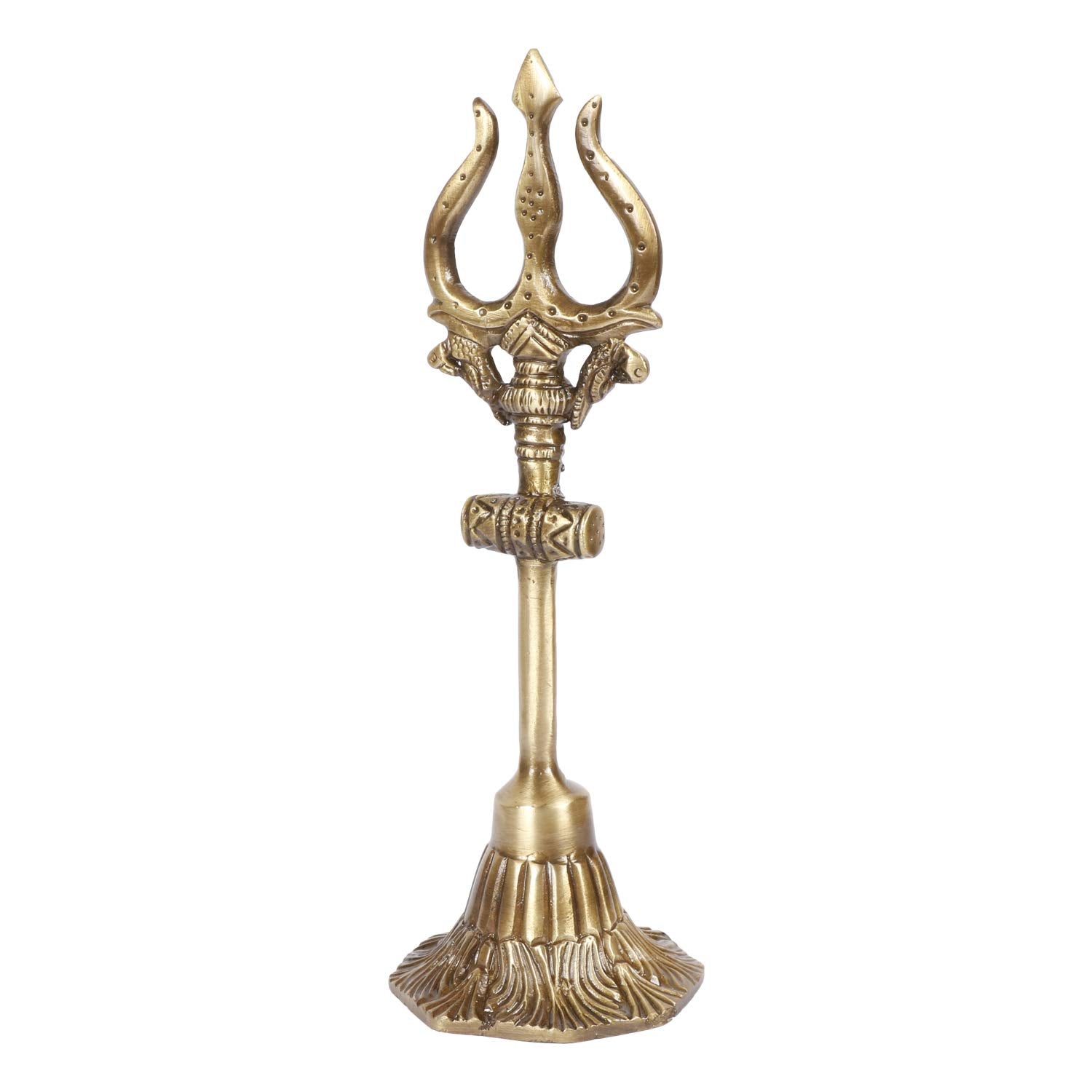 ARTVARKO Lord Shiva Brass Trishul with Damru on Stand for Pooja Room 8 Inches