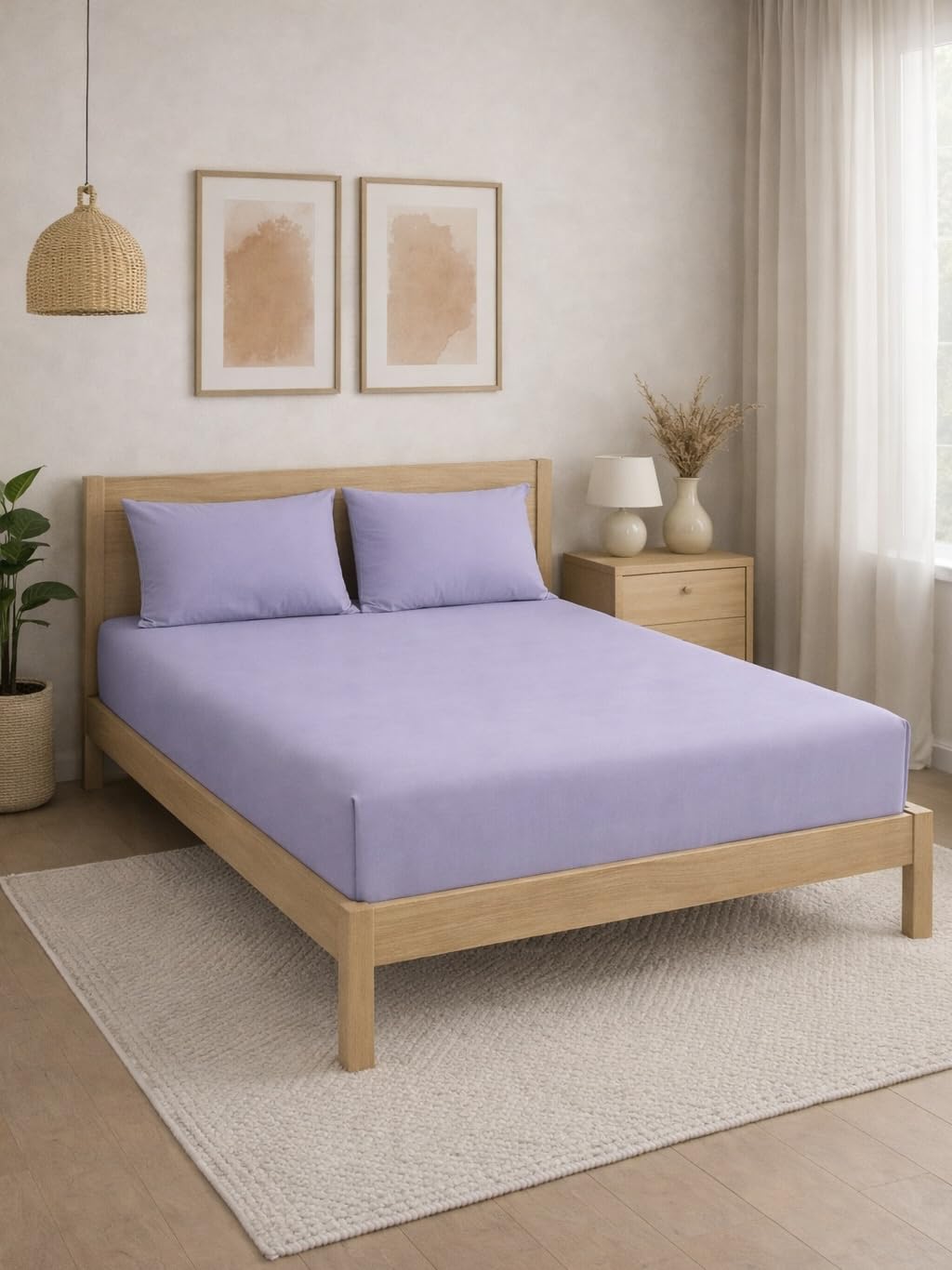 THE HOME STYLE Solid Cotton Feel Pillow Covers (18 x 28 inches, Set of 2 Pcs) | 300 TC | Super Soft & Smooth (Lavender)