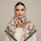 KANJAARA Elegant Japanese Floral Silk Scarf, Premium Satin Square Bandana, 40 x 40 inches, Multipurpose Fashion Accessory for Head Wrap, Neck Wear, Handbag Decoration (D-26)