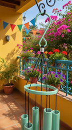 Paradigm Pictures Big Madhubani Wind Chimes for Home Balcony Positive Energy- Positive Energy Items (6 Pipe Wind Chime) (Floral)