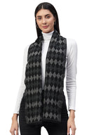 Ravaiyaa - Attitude is everything Women Woolen Ikat Design Casual Warm Winter Wear Muffler Scarf Stole 72x14 Inch (Black & Grey Check)