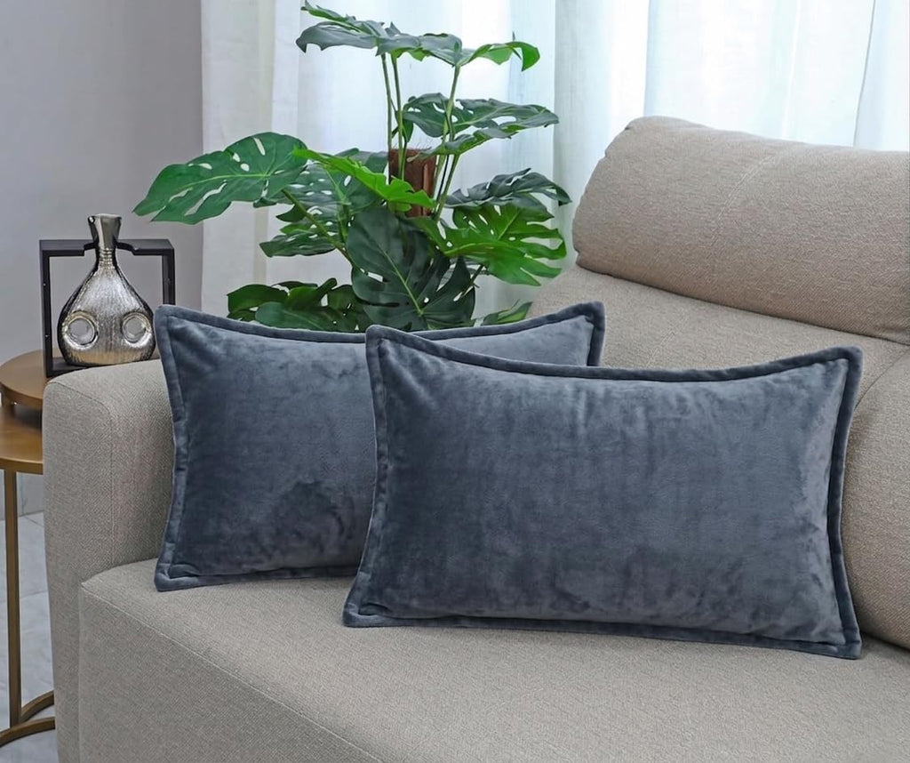 RD TREND® Velvet 250 GSM Rectangular 18x 28 Inches Cushion Covers Set of 2 | Throw Pillow Covers for Sofa, Bed & Living Room | Perfect for Home Décor Solid Grey