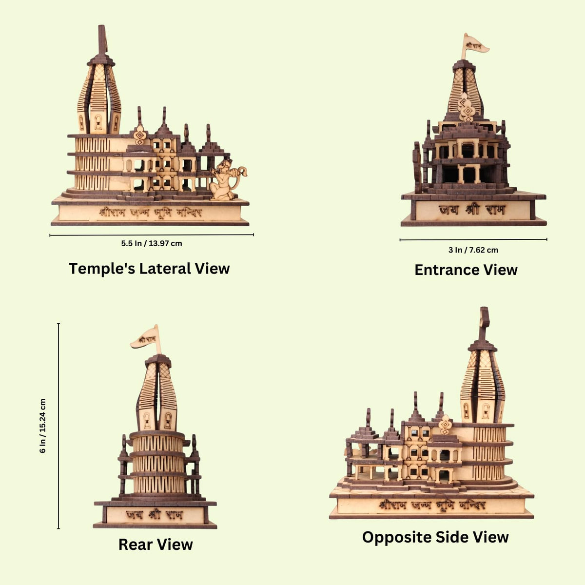 SHUCHI ESSENTIALS Ram Mandir Ayodhya Wooden Model with 3D Ram Lalla Idol, Miniature Pooja Temple Showpiece for Home Decor, Pooja Room, Office Desk and Spiritual Religious Gift, 5.5x3x6 Inch