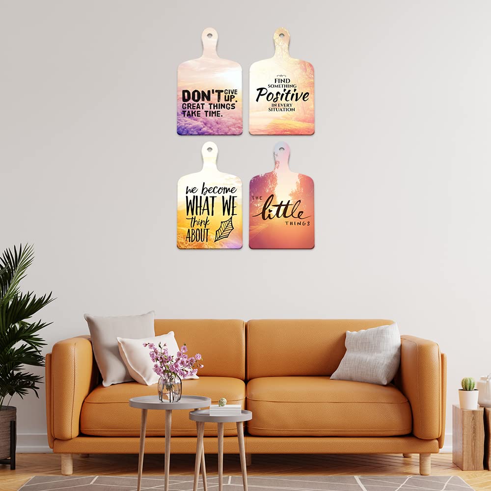 Artvibes We Become What We Think About Printed Wooden Wall Hanging | Quotes Decor Item | Wall Illustrations | Office Decor | Wall Art Print | Inspirational quotes | Gift Items (WH_5614N), Set of 4