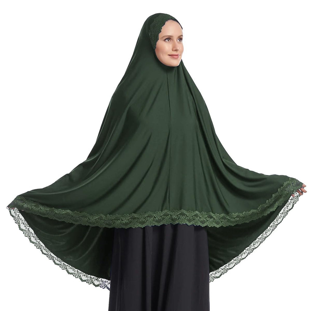 ICW Women Stretchable Jersey Jilbab Cum Prayer khimar Hijab (Free Size) 42 Inch (Olive Green)