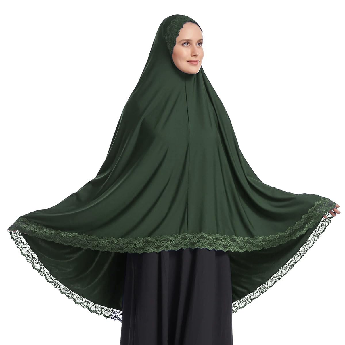 ICW Women Stretchable Jersey Jilbab Cum Prayer khimar Hijab (Free Size) 42 Inch (Olive Green)