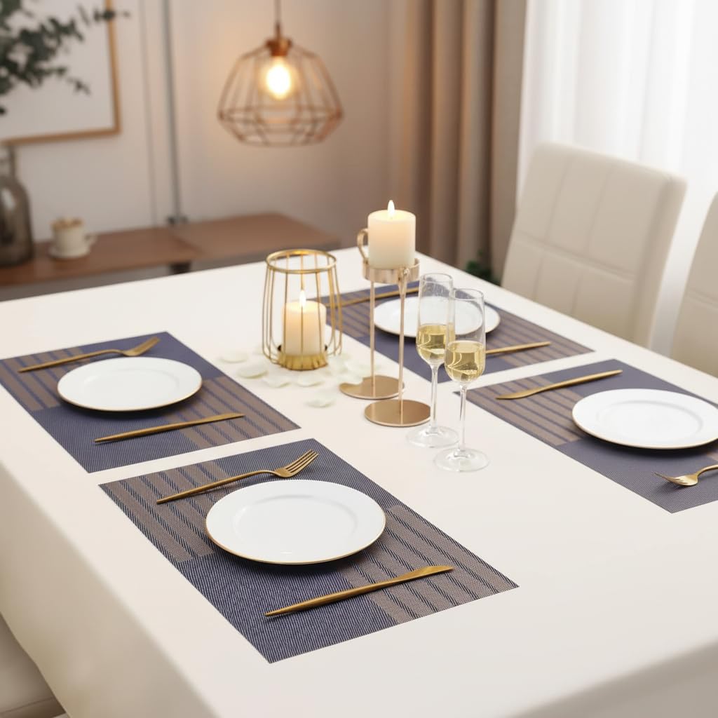 YELONA Placemats Set of 4, Heat-Resistant Woven Vinyl Table Mats, Non-Slip & Washable Dining Tablemats for Kitchen & Dinner Decor, Iris Purple (45cm x 30cm) Kafalo