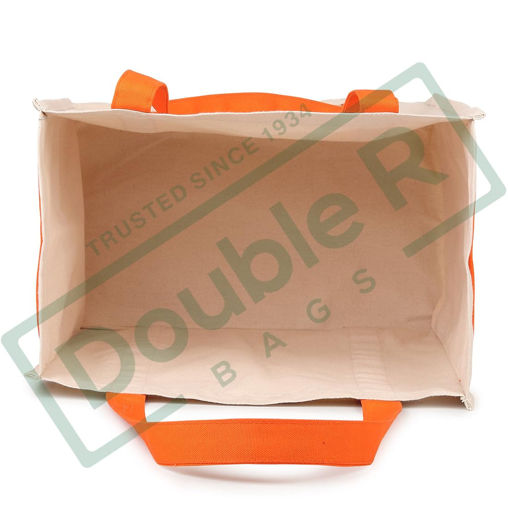 DOUBLE R BAGS Heavy Duty Canvas Grocery Bag with Side Pockets, Reusable Shopping Tote with Handles, Large Multipurpose Cotton Bag for Grocery, Jhola, Beach, Picnic, Travel (Orange, Pack of 4)