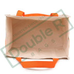 DOUBLE R BAGS Heavy Duty Canvas Grocery Bag with Side Pockets, Reusable Shopping Tote with Handles, Large Multipurpose Cotton Bag for Grocery, Jhola, Beach, Picnic, Travel (Orange, Pack of 8)