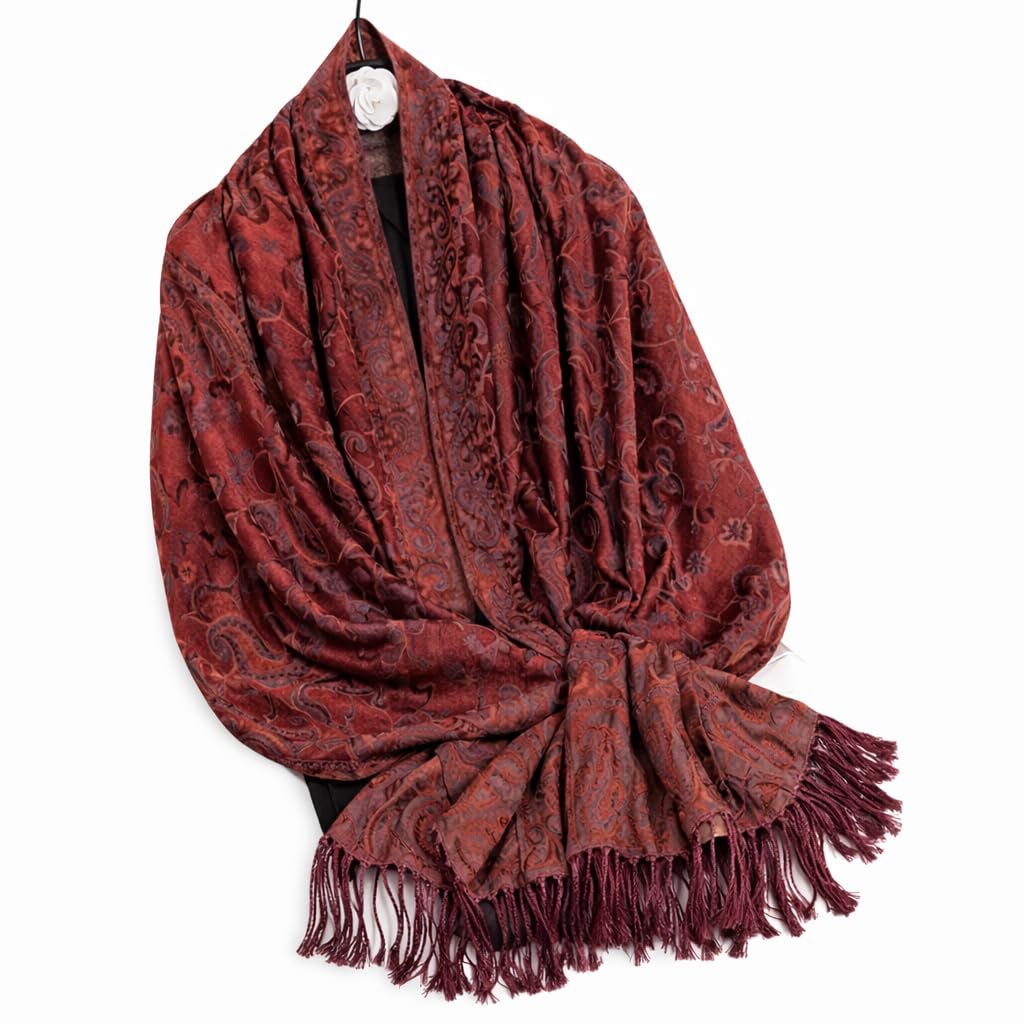 Soft Silky Revrsible Paisley Pashmina Scarf w/Fringes