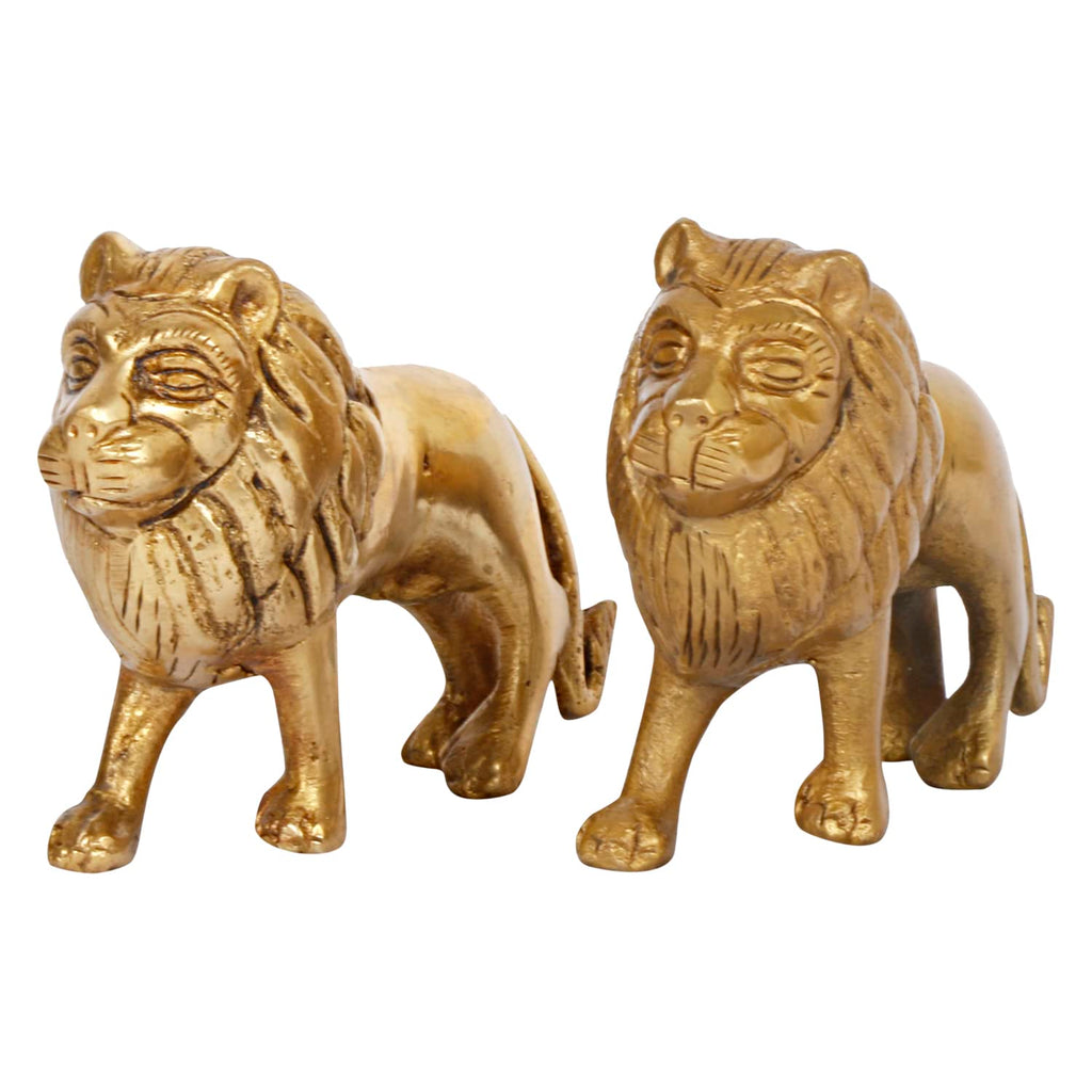 ARTVARKO Brass Lion Pair Statues 4 Inch Pack of 2 | Vastu & Feng Shui Lion Showpieces for Home, Office, Study Table & Entrance | Brass Decorative Lion Figurines for Protection, Prosperity & Home Décor