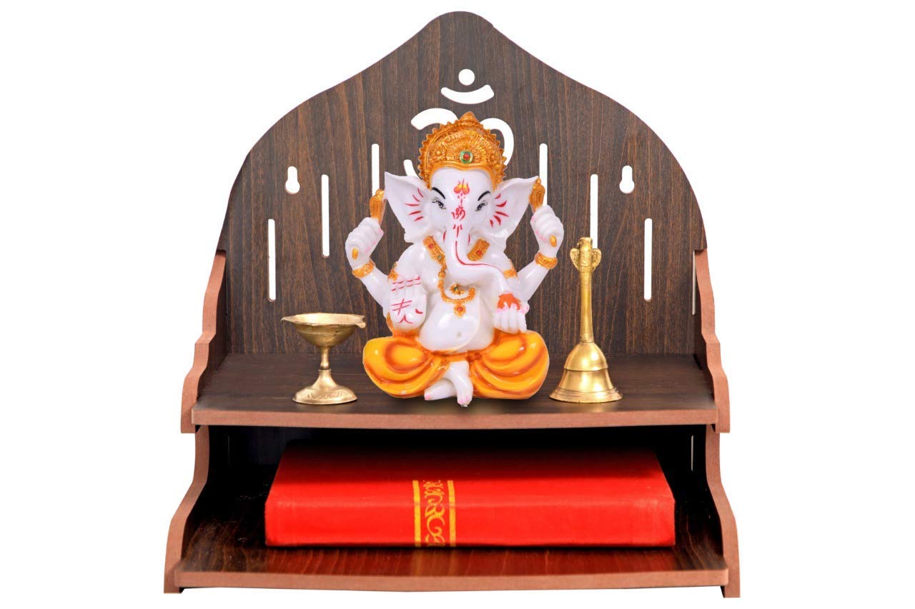 VJ Sons Wooden Wall Mounted Hanging Puja Temple Wood God Stand for Pooja Room | Mandir Devghar Stand Temple | Home Temple | Puja Mandir (Black)