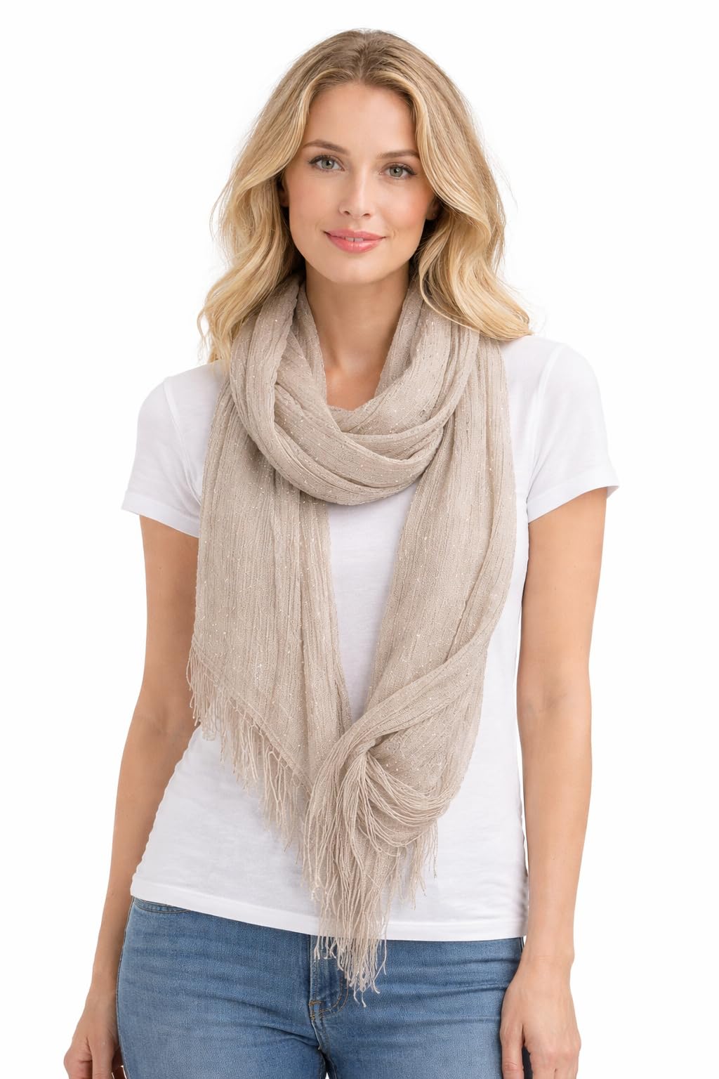 Zen Women's Fashionable Shiny Netted Scarf (Light Silver)