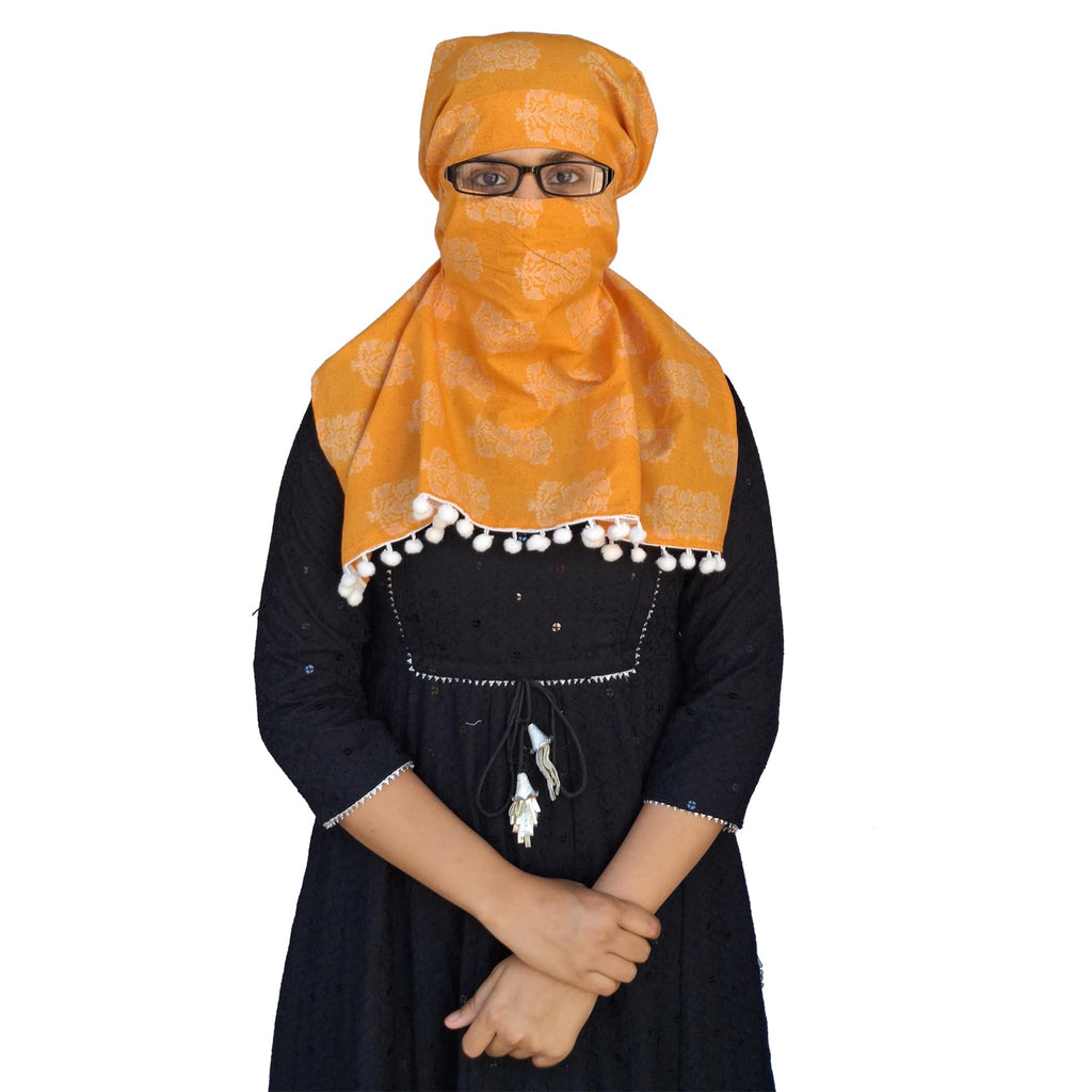 Switchon Pure Cotton Innovative scarf Hijab for Women with closer 3 inch Hook and Loop Tape for size adjustment for 12 yrs and above (Mustard_Orange)