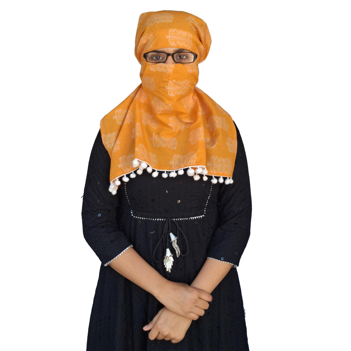 Switchon Pure Cotton Innovative scarf Hijab for Women with closer 3 inch Hook and Loop Tape for size adjustment for 12 yrs and above (Mustard_Orange)