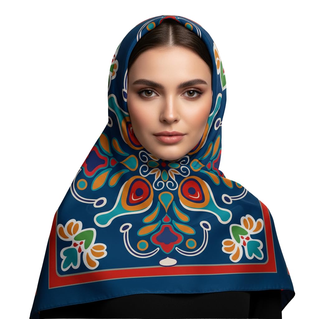 KANJAARA Elegant Japanese Floral Silk Scarf, Premium Satin Square Bandana, 40 x 40 inches, Multipurpose Fashion Accessory for Head Wrap, Neck Wear, Handbag Decoration (D-287)