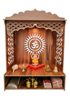 Bien Verrerie Wooden Home Temple/Mandir for Pooja, Built-in Light, Decorative Jali Work, Including Top 21 inches Tall Temple for Home, Office and Shop