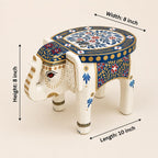 ATRANGI STUDIO White Colourful Handpainted Wooden Elephant Stool Cum Showpiece | Mango Wood Traditional Multipurpose Stool for Living Room Decor & Mandir | Perfect for Plant Stand | 8x8x10 inch