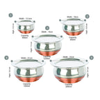 KC Stainless Steel Copper Bottom Kitchen Serving, Cooking Bowl | Biryani Handi | Handi Set 5-Pieces with Cover
