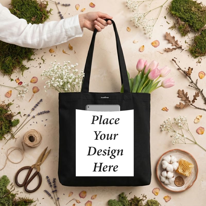 TrendoPrint Reusable Cotton Canvas Tote Bag 14x16 Inch | Eco-Friendly Shopping Bag with Strong Handles for Grocery, Office, College & Travel