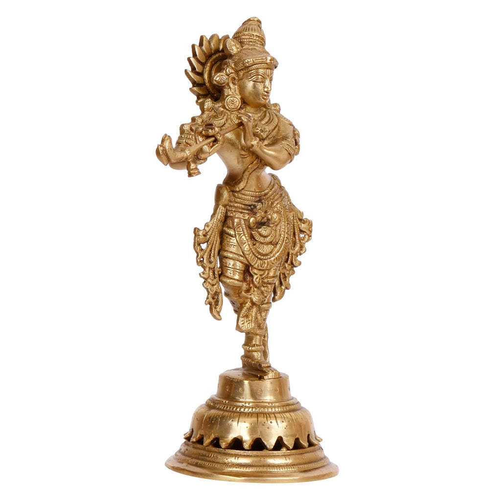 ARTVARKO Brass Flute Playing Krishna Statue God Religious Idol Krishan Figurine Home Decor(Height 10 Inches)