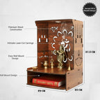 GOJEEVA KRAFT Royal Walnut Finish Wooden Pooja Mandir | Wall Mounted Home Temple with LED Lights & Spacious Storage | Premium Handcrafted Puja Unit (37.5 * 29 * 25 CM) (Large) A4
