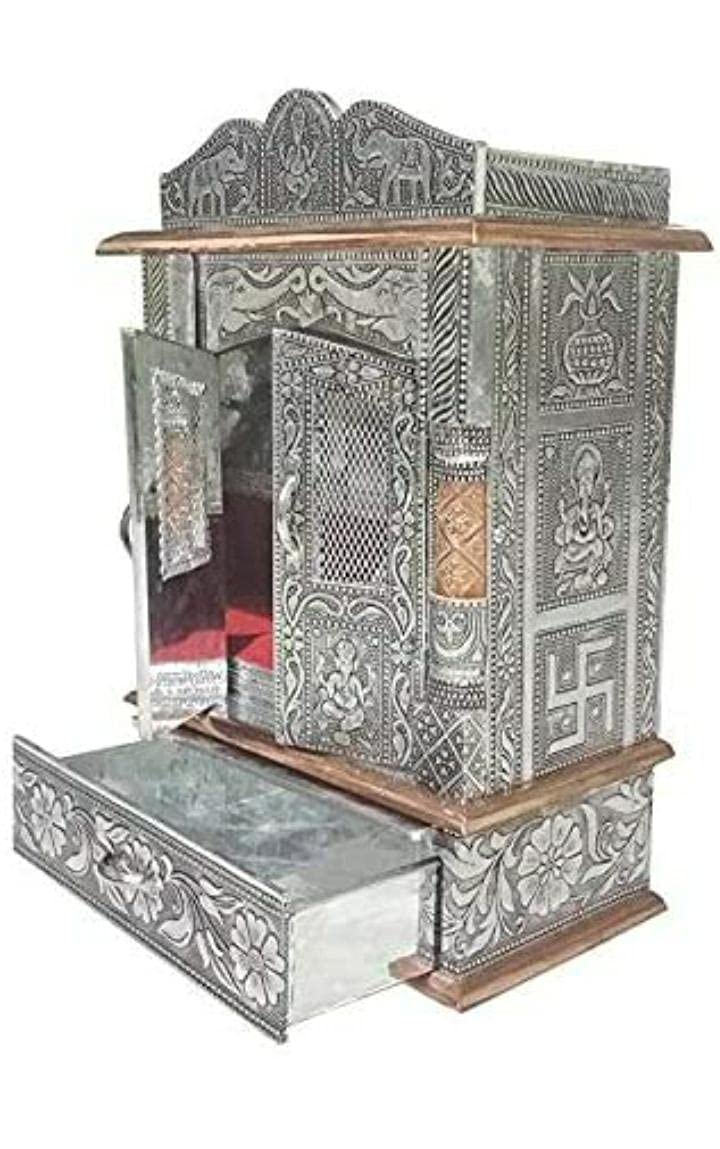 Handicrafts Wooden Wall Mandir for Home | Pooja Mandir/Mantapa/Home Temple | Modern Oxidized Wooden Temple | Small Wooden Pooja Temple 6x12 Inches
