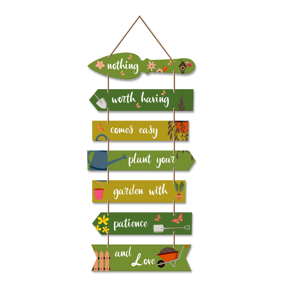Artvibes Plant Your Garden with Patience Wooden Wall Art | Balcony | Quotes Decor Item | Decoration Wall Hanging Items | Wall Poster | Unique Gift | Garden Quotes Wall Hanging (WH_7010N)
