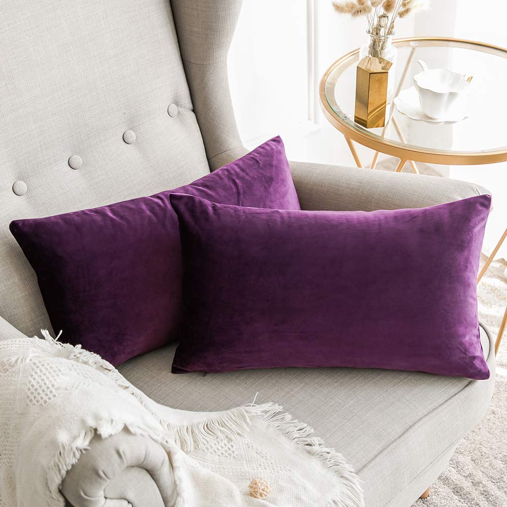 Khooti Velvet Cushion Cover Pack of 1-12 x 20 / 30 x 51 cm - Color - Wine - Soft Pillow Covers Cushion Case for Sofa Bedroom Livingroom Chair Car, Cushion Cover