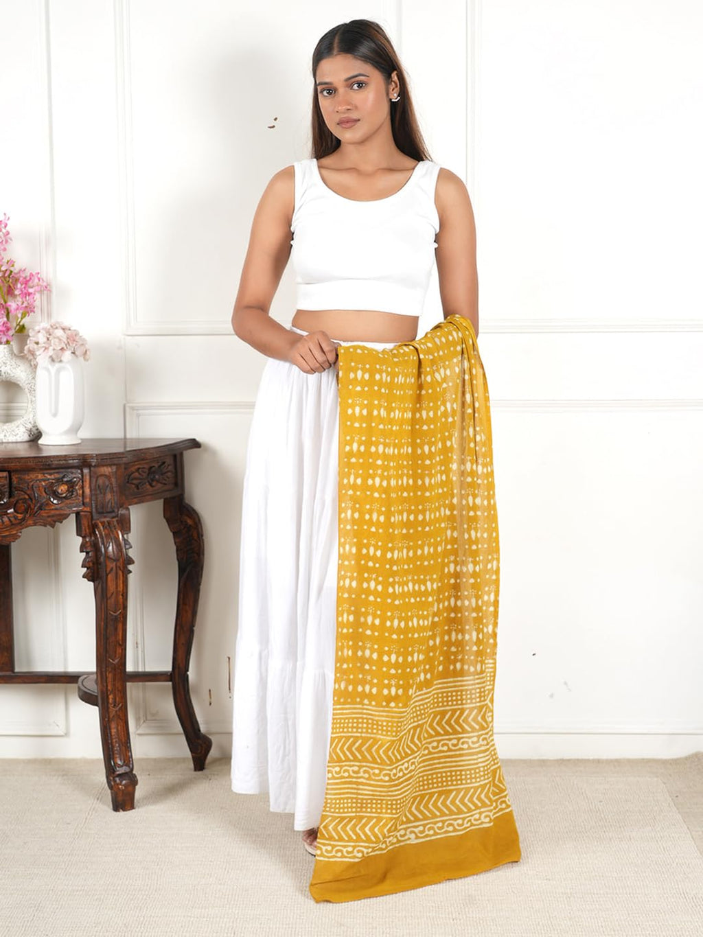Gutthi Women's Yellow Cotton Stoles | Scarf Lightweight & Comfortable for All Seasons, Size (100X180 CM)