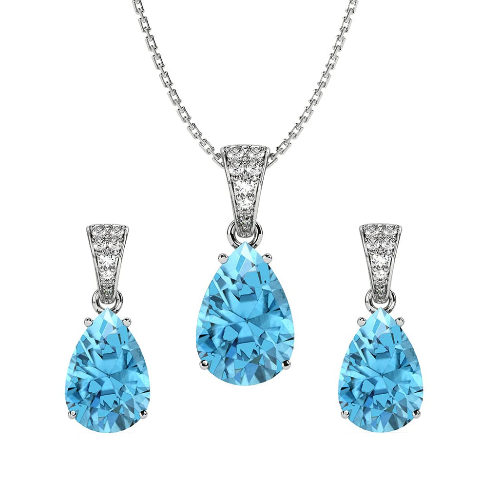Clara 925 Silver Sky Blue Tear Drop Pendant Earring Chain for Women & Girls