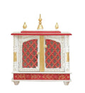 Jodhpur Handicrafts MDF Wood Home Temple Puja Mandir Home Temple Pooja Mandir with Door Pooja Room Stand (18 inch x 9 inch x 22 inch, White & Red)