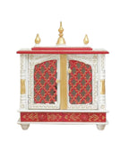 Jodhpur Handicrafts MDF Wood Home Temple Puja Mandir Home Temple Pooja Mandir with Door Pooja Room Stand (18 inch x 9 inch x 22 inch, White & Red)